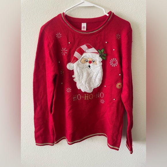 Red and White Christmas Santa crew neck sweater - Picture 1 of 3